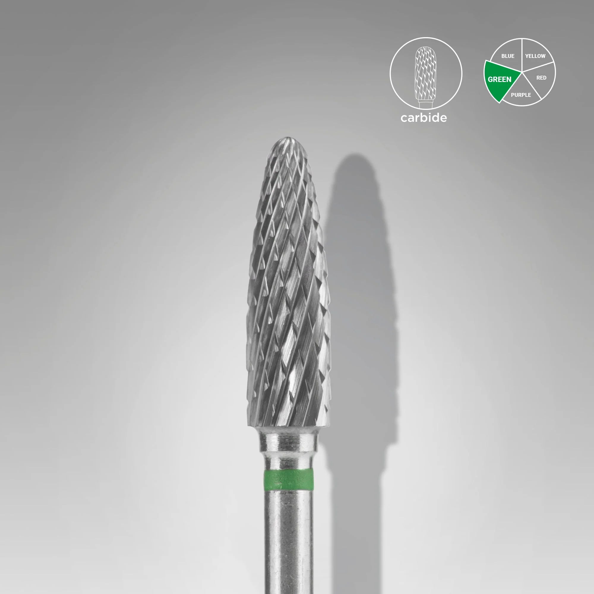 STALEKS EXPERT Carbide nail drill bit corn green, head diameter 4 mm, working part 14 mm