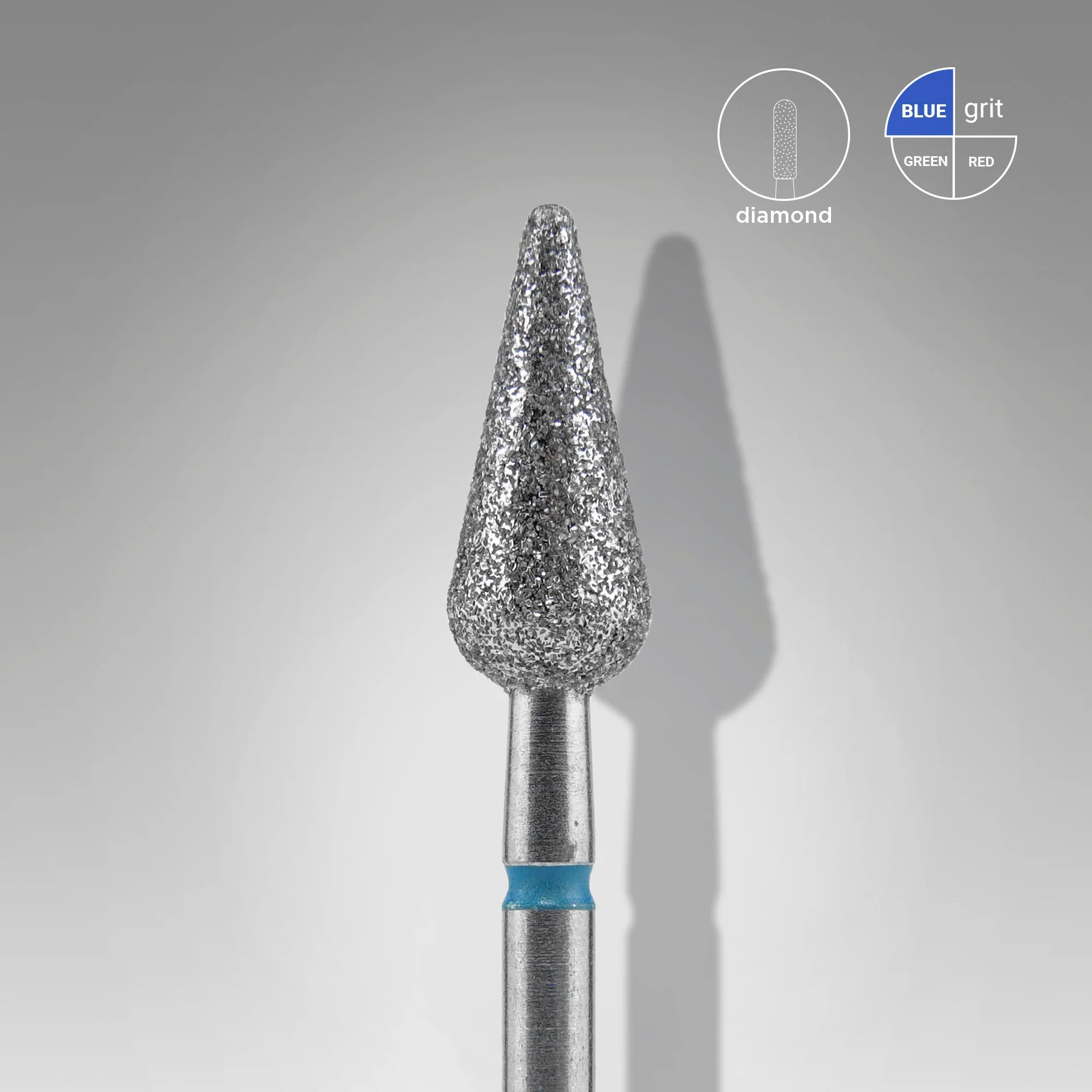 STALEKS EXPERT Diamond nail drill bit pointed pear blue, head diameter 5 mm, working part 12 mm