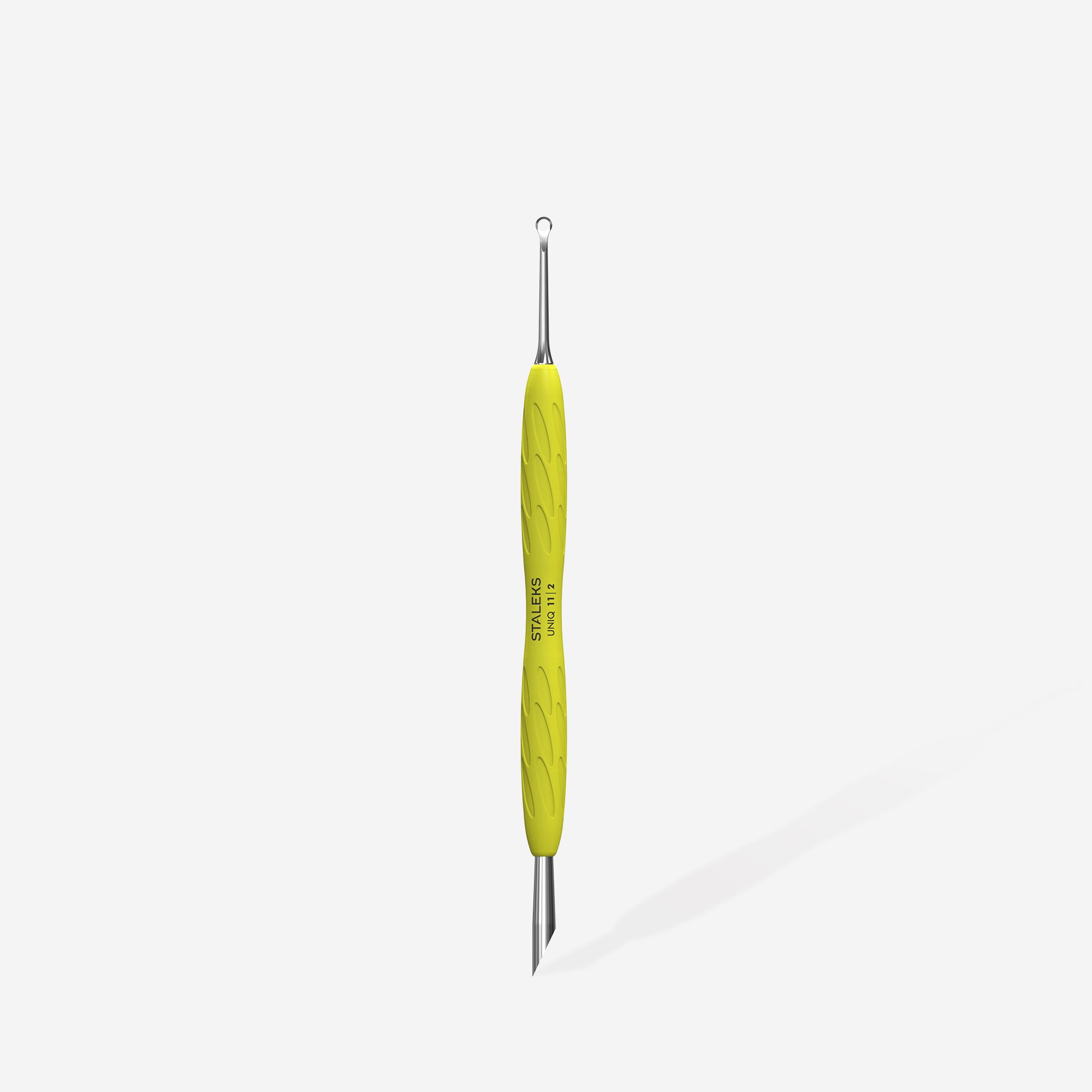 Manicure pusher Gummy with yellow silicone handle UNIQ 11 TYPE 2 (beveled and loop pusher) - Image 3